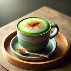 Image 3 A frothy matcha latte in a modern cup with a sprinkle of cinnamon on top