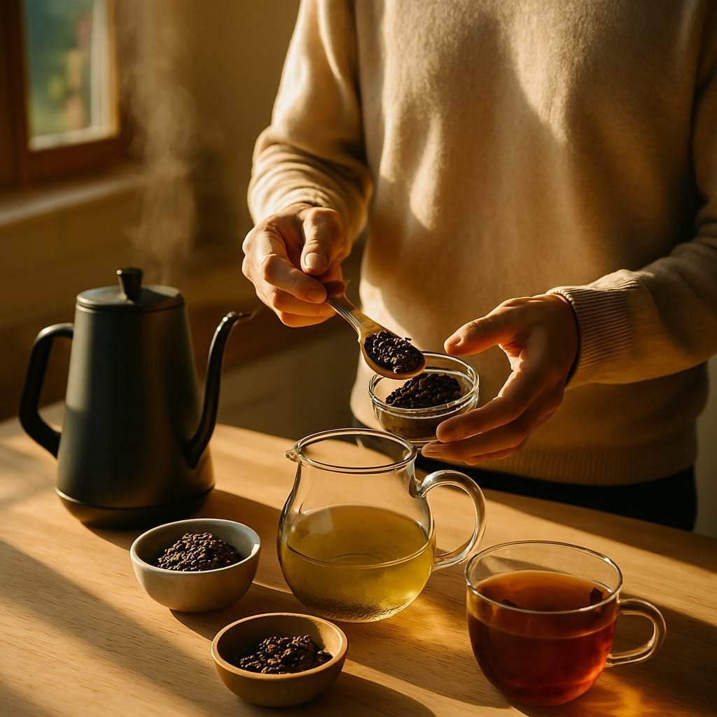 Image8 Morning tea preparation ritual with steam rising from cup